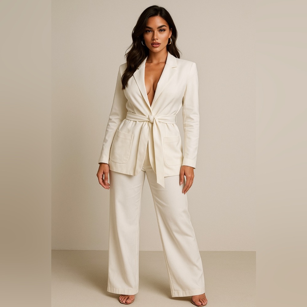 Elegant Cream Women's Suit Set ( Pants and Blazer)
